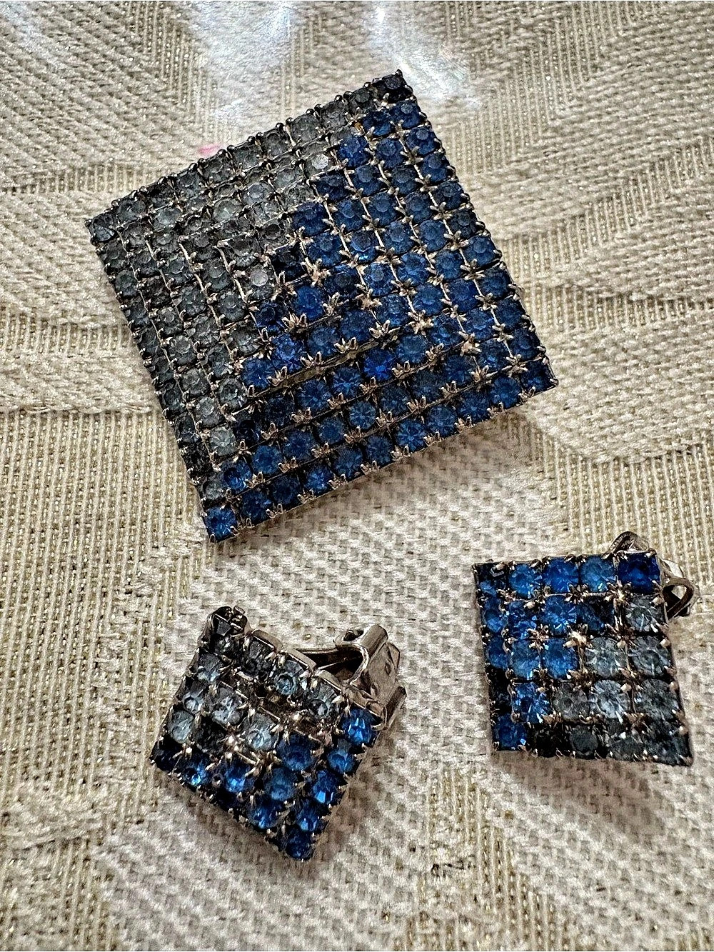 Vintage Blue & Gray Geometric Brooch Pin Set